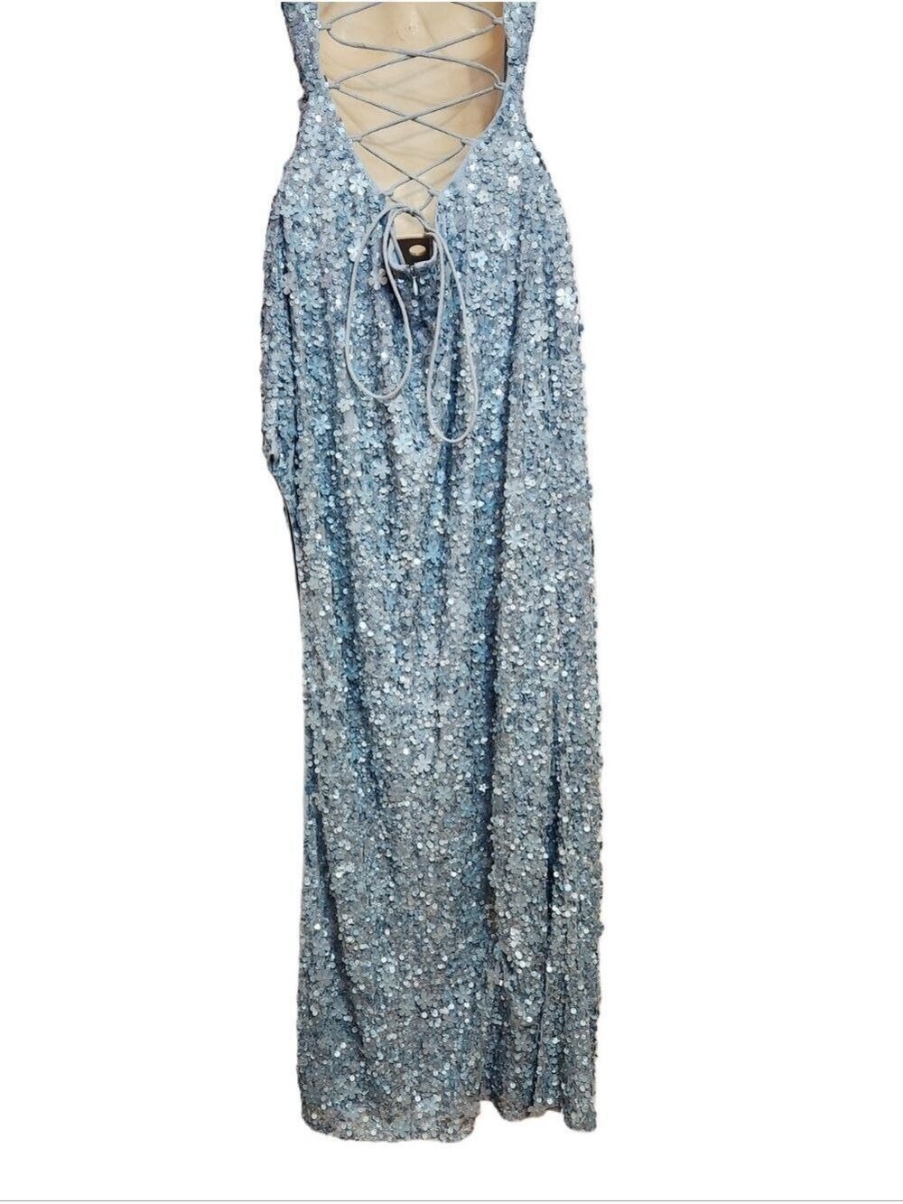 Mac Duggal Blue Floral Sequin Gown Medium - Picture 7 of 12